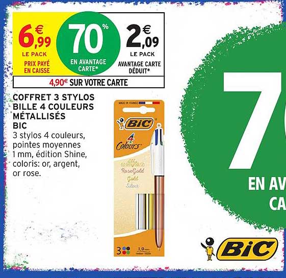 COFFRET 3 STYLOS BILLE 4 COULEURS MÉTALLISÉS BIC