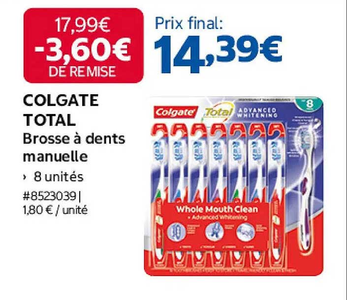 COLGATE TOTAL Brosse à dents manuelle 8 unités