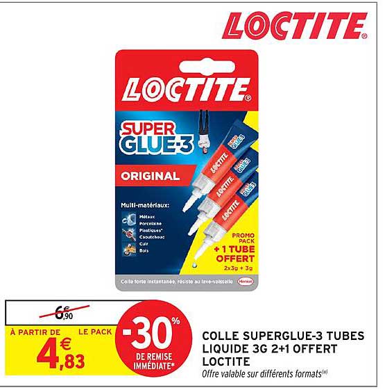 COLLE SUPERGLUE-3 TUBES LIQUIDE 3G 2+1 OFFERT LOCTITE