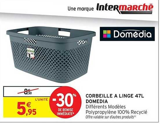 CORBEILLE A LINGE 47L DOMEDIA Différents Modèles Polypropylène 100% Recyclé