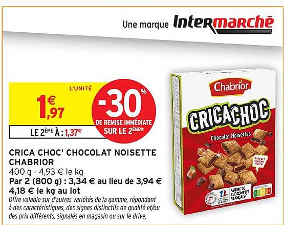 CRICA CHOC' CHOCOLAT NOISETTE CHABRIOR