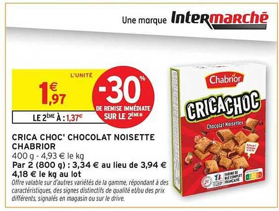 CRICA CHOC' CHOCOLAT NOISETTE CHABRIOR