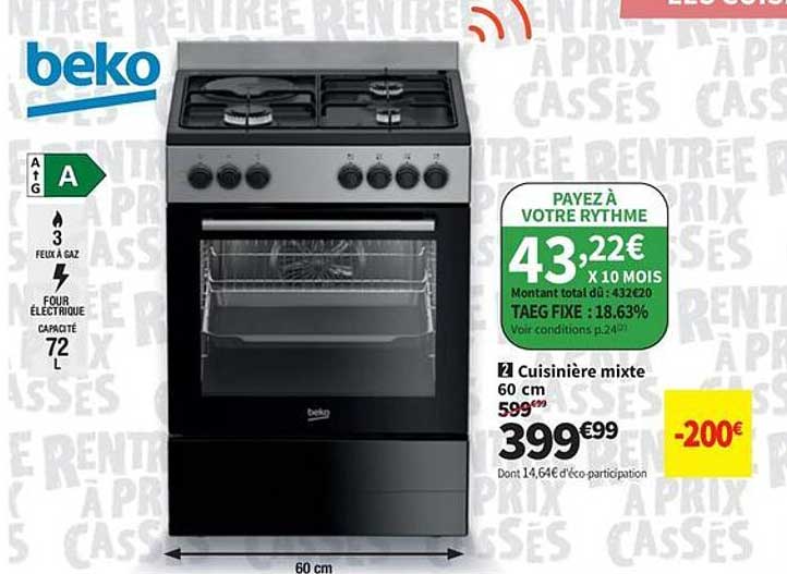 Cuisinière mixte 60 cm