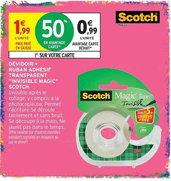 DÉVIDOIR + RUBAN ADHÉSIF TRANSPARENT "INVISIBLE MAGIC" SCOTCH