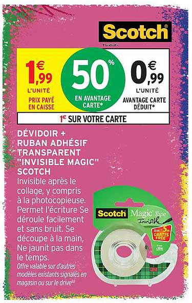 DÉVIDOIR + RUBAN ADHÉSIF TRANSPARENT "INVISIBLE MAGIC" SCOTCH