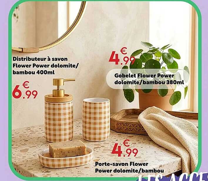 Distributeur à savon Flower Power dolomite/bambou 400ml
