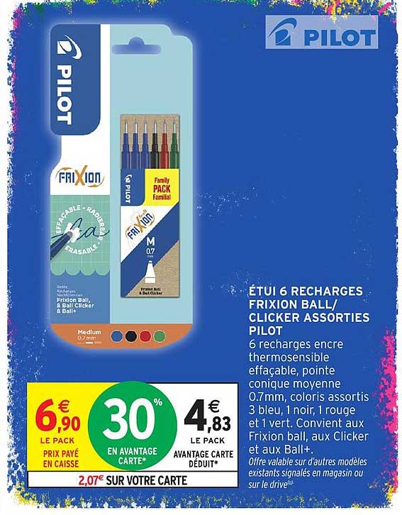 ÉTUI 6 RECHARGES Frixion Ball/ Clicker ASSORTIES PILOT