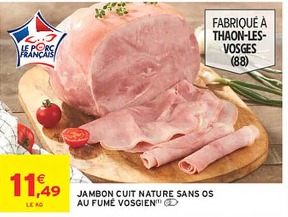 JAMBON CUIT NATURE SANS OS AU FUMÉ VOSGIEN