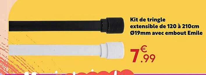 Kit de tringle extensible de 120 à 210cm Ø19mm avec embout Emile