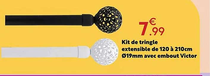Kit de tringle extensible de 120 à 210cm Ø19mm avec embout Victor