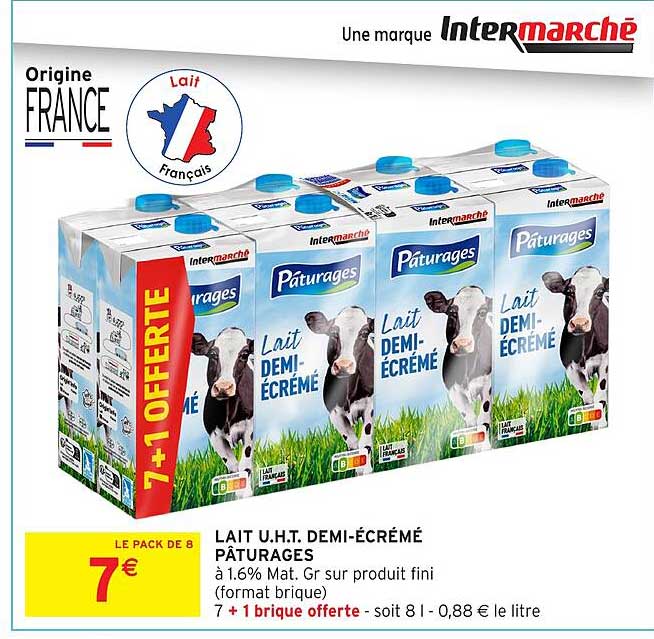 LAIT U.H.T. DEMI-ÉCRÉMÉ PÂTURAGES