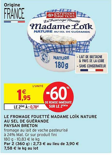 LE FROMAGE FOUETTÉ MADAME LOÏK NATURE AU SEL DE GUÉRANDE PAYSAN BRETON