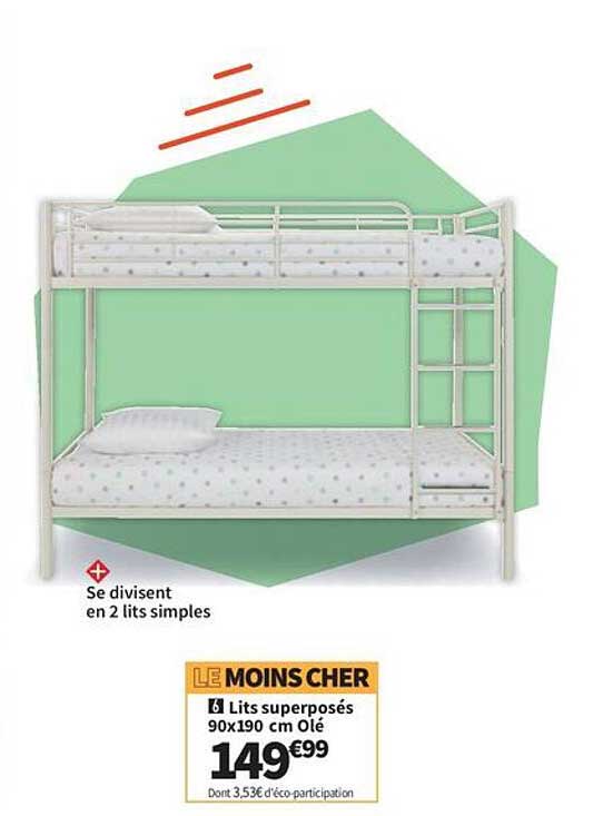 LE MOINS CHER 6 Lits superposés 90x190 cm Olé