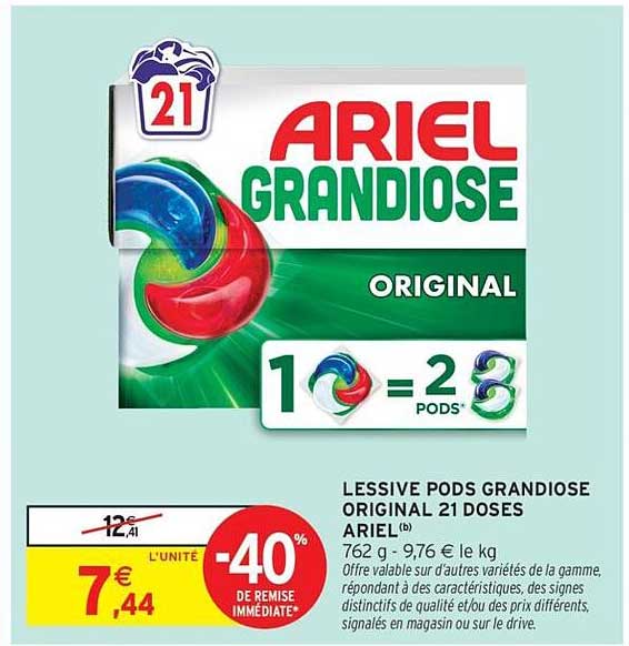 LESSIVE PODS GRANDIOSE ORIGINAL 21 DOSES ARIEL