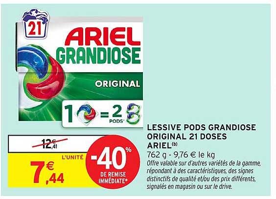 LESSIVE PODS GRANDIOSE ORIGINALE 21 DOSES ARIEL(b)