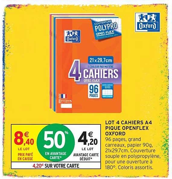 LOT 4 CAHIERS A4 PIQUE OPENFLEX OXFORD