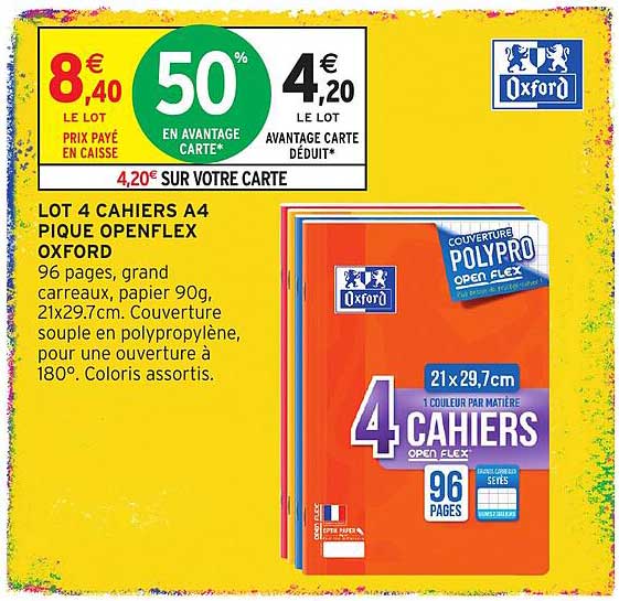 LOT 4 CAHIERS A4 PIQUE OPENFLEX OXFORD