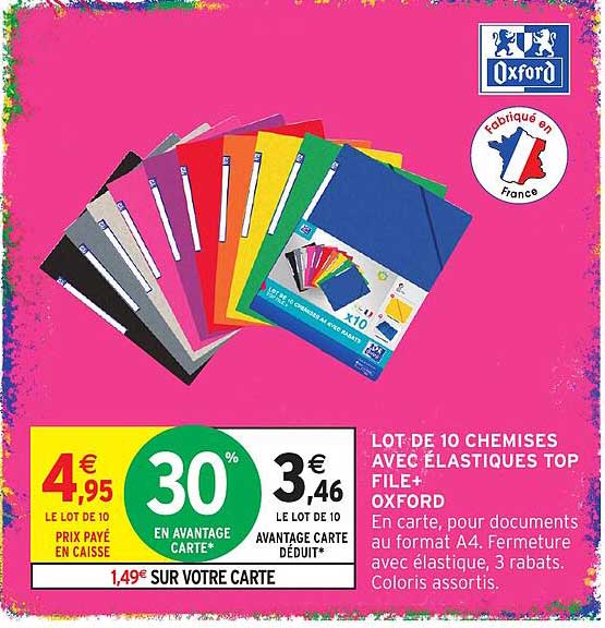LOT DE 10 CHEMISES AVEC ELASTIQUES TOP FILE+ OXFORD