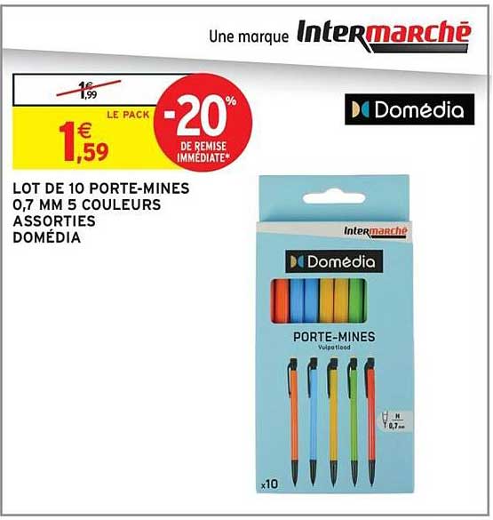 LOT DE 10 PORTE-MINES 0,7 MM 5 COULEURS ASSORTIES DOMÉDIA