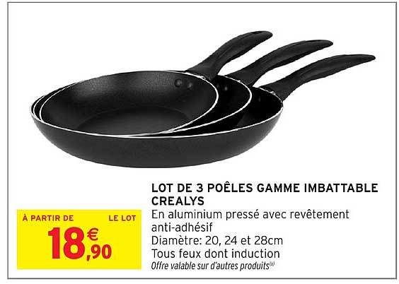 LOT DE 3 POÊLES GAMME IMBATTABLE CREALYS