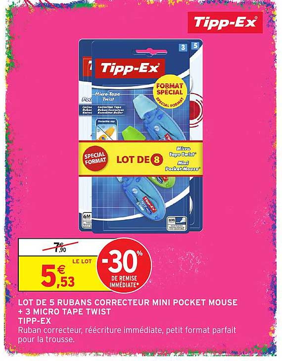 LOT DE 5 RUBANS CORRECTEUR MINI POCKET MOUSE + 3 MICRO TAPE TWIST TIPP-EX