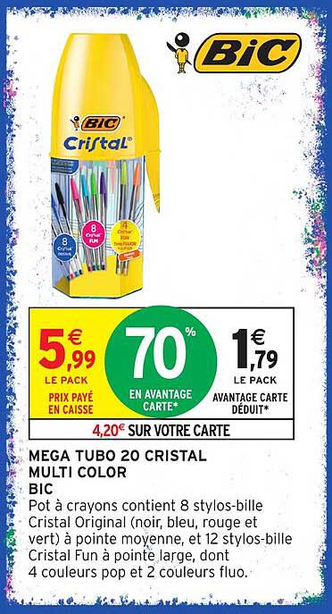 MEGA TUBO 20 CRISTAL MULTI COLOR BIC