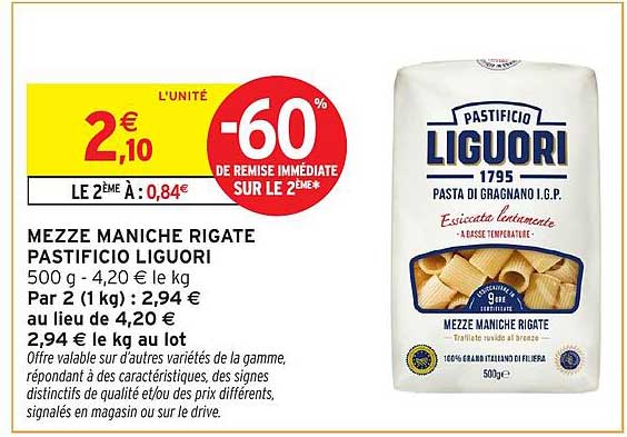 MEZZE MANICHE RIGATE PASTIFICIO LIGUORI 500 g