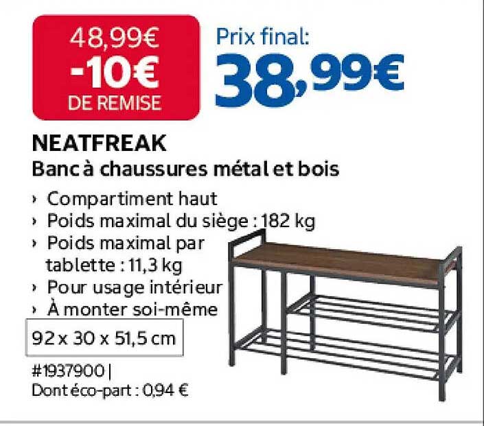 NEATFREAK Banc à chaussures métal et bois