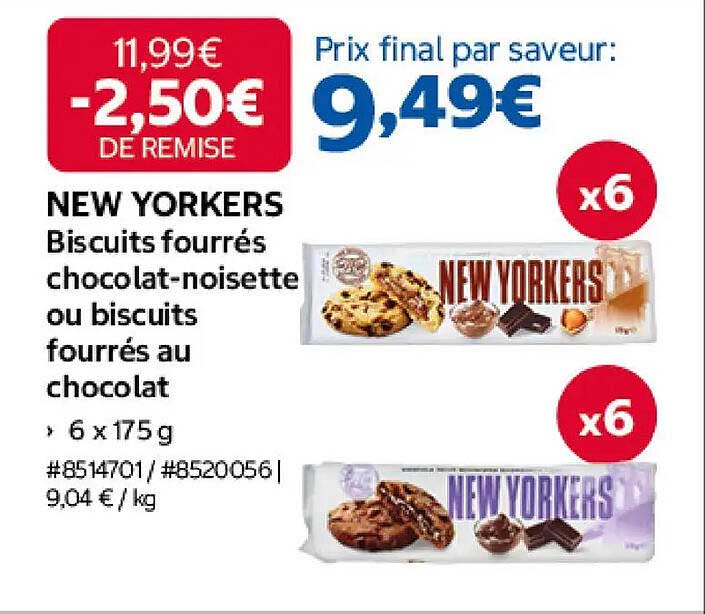 NEW YORKERS Biscuits fourrés chocolat-noisette ou biscuits fourrés au chocolat