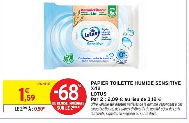 PAPIER TOILETTE HUMIDE SENSITIVE X42 LOTUS