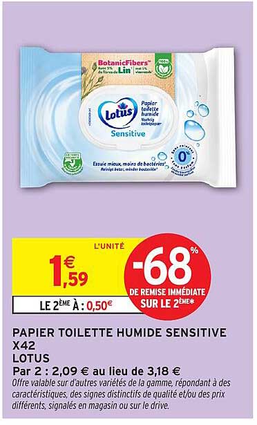 PAPIER TOILETTE HUMIDE SENSITIVE X42 LOTUS