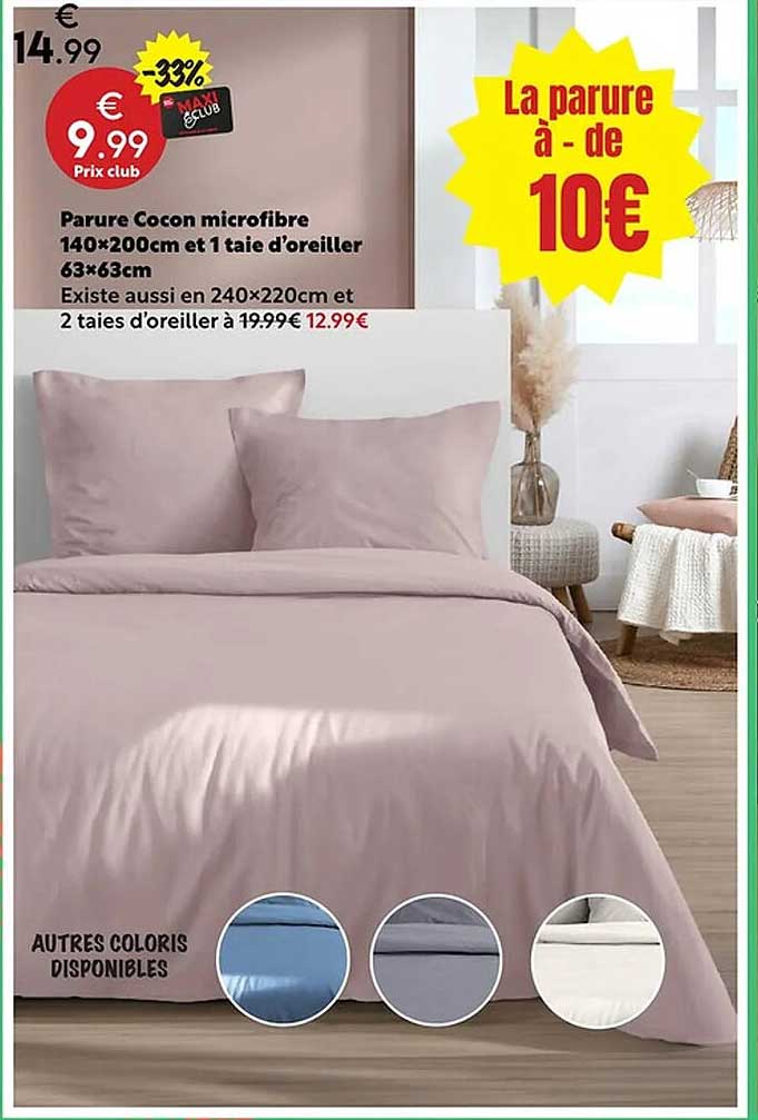 Parure Cocon microfibre 140x200cm et 1 taie d'oreiller 63x63cm