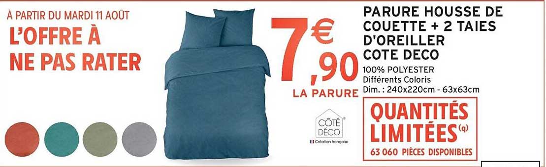PARURE HOUSSE DE COUETTE + 2 TAIES D'OREILLER COTE DECO