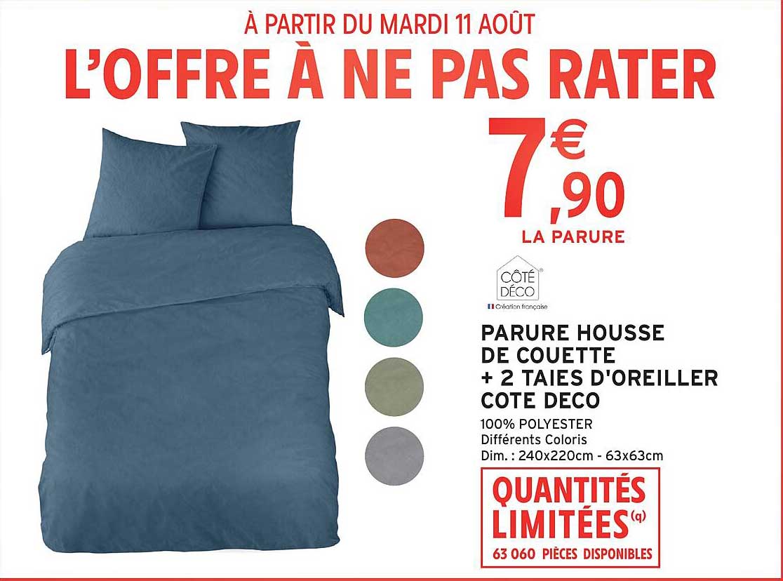 PARURE HOUSSE DE COUETTE + 2 TAIES D'OREILLER COTE DECO
