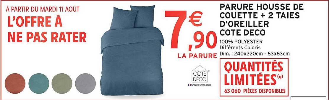 PARURE HOUSSE DE COUETTE + 2 TAIES D'OREILLER COTE DECO