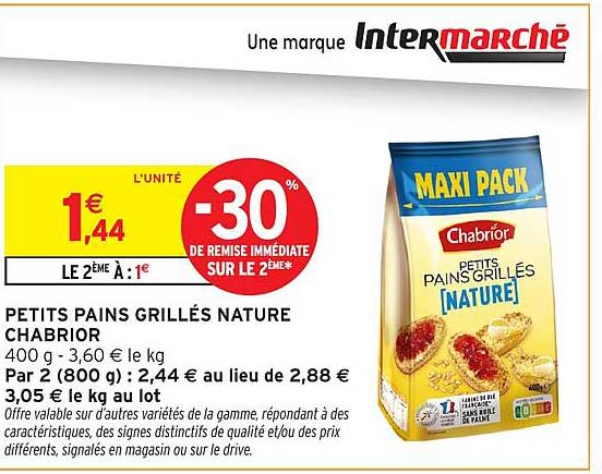 PETITS PAINS GRILLÉS NATURE CHABRIOR
