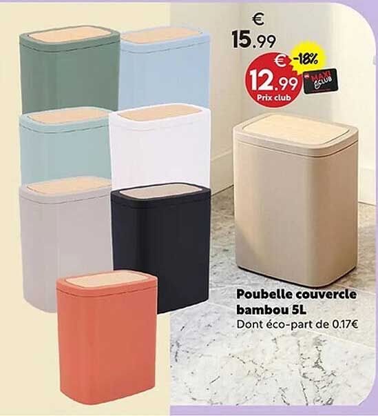 Poubelle couvercle bambou 5L