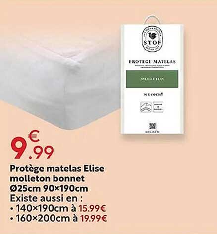 Protège matelas Elise molleton bonnet Ø25cm 90×190cm
