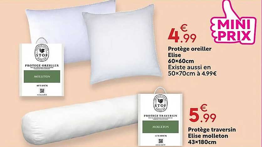 Protège oreiller Elise 60x60cm Existe aussi en 50x70cm à 4.99€