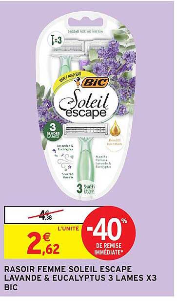 RASOIR FEMME SOLEIL ESCAPE LAVANDE & EUCALYPTUS 3 LAMES X3 BIC