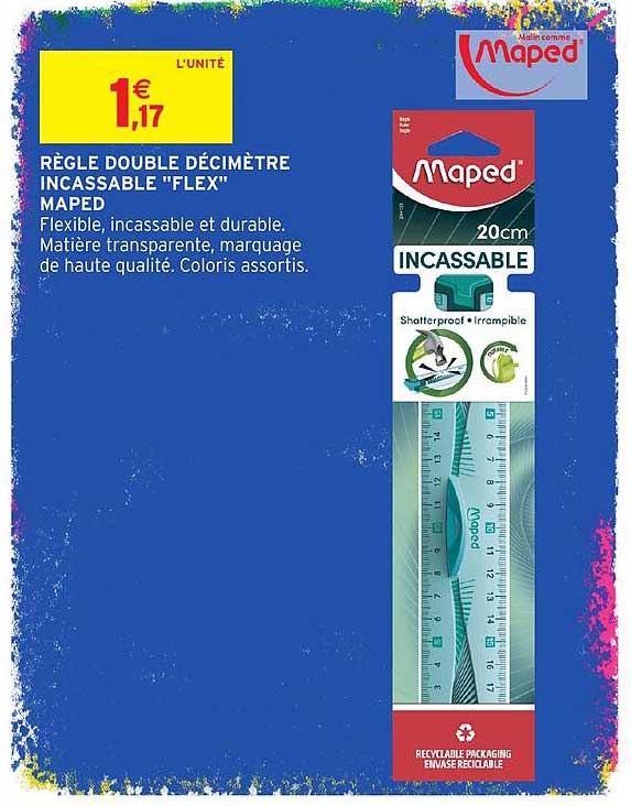 RÈGLE DOUBLE DÉCIMÈTRE INCASSABLE "FLEX" MAPED