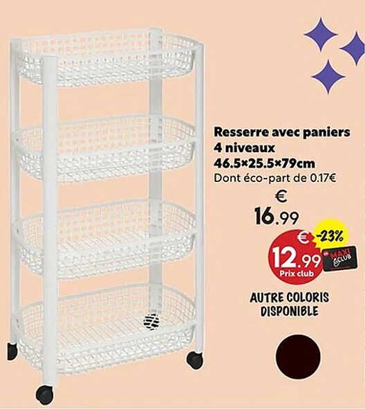 Resserre avec paniers 4 niveaux 46.5×25.5×79cm