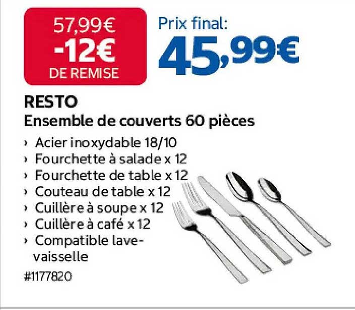 RESTO Ensemble de couverts 60 pièces
