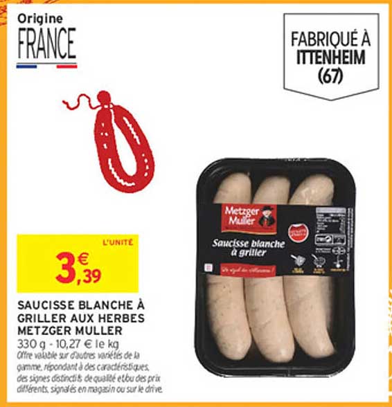SAUCISSE BLANCHE À GRILLER AUX HERBES METZGER MULLER