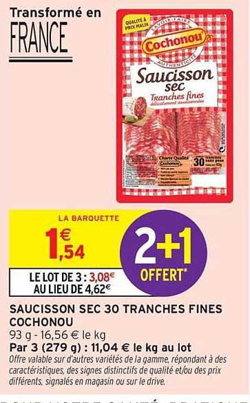 SAUCISSON SEC 30 TRANCHES FINES COCHONOU