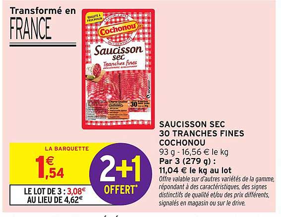 SAUCISSON SEC 30 TRANCHES FINES COCHONOU