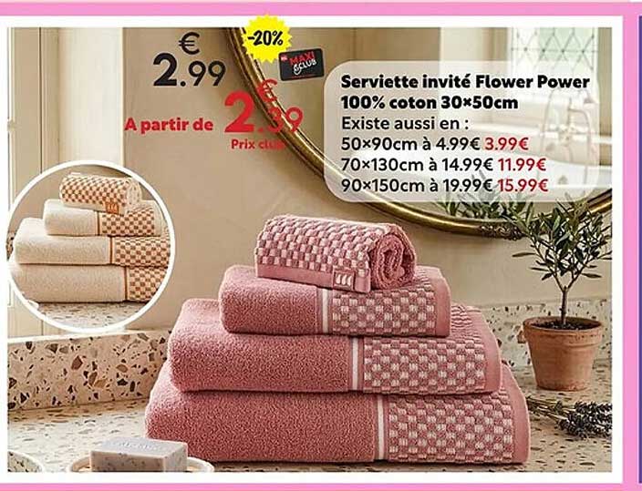Serviette invité Flower Power 100% coton 30×50cm
