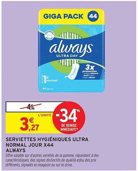 SERVIETTES HYGIÉNIQUES ULTRA NORMAL JOUR X44 ALWAYS