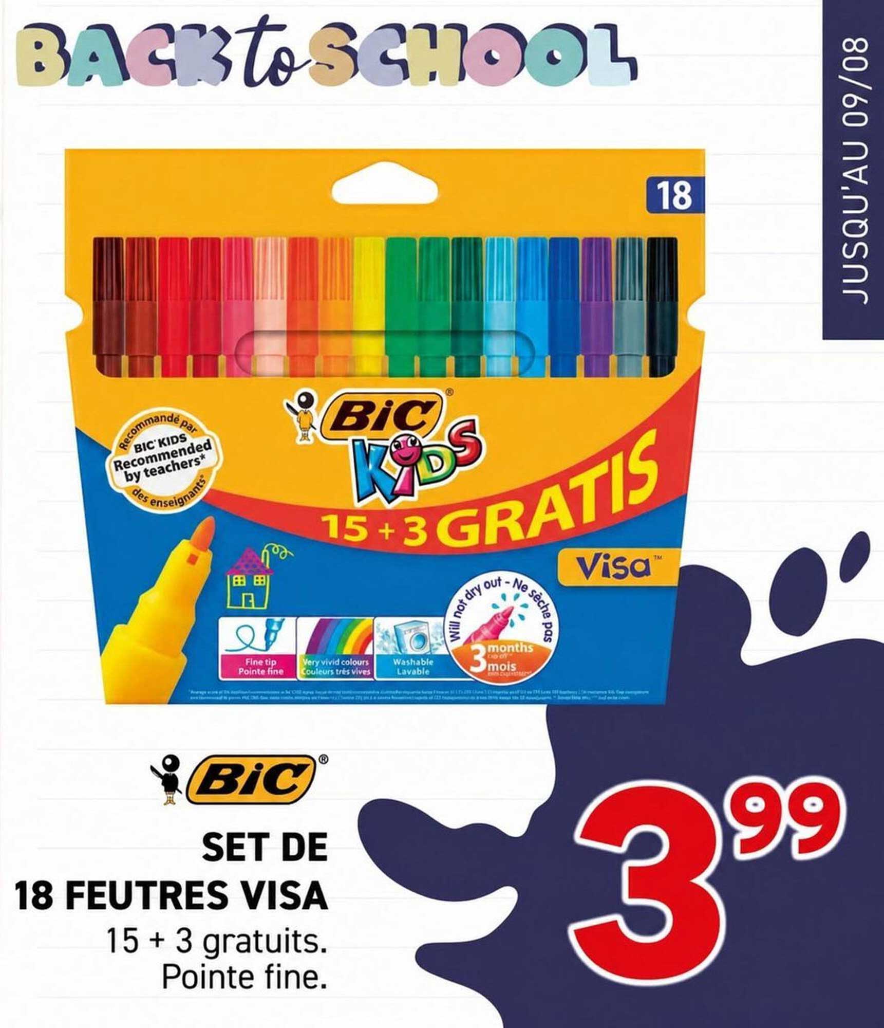 SET DE 18 FEUTRES VISA 15 + 3 gratuits. Pointe fine.