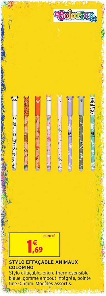 STYLO EFFAÇABLE ANIMAUX COLORINO